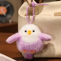 Portachiavi uccellino di peluche viola appeso a una borsa intrecciata con perline - Uccello Viola e Bianco / Viola