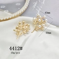 Detail showing gold leaf rose branch pendant size 59mm by 43mm with white pearls - 4412# Gold Leaf with Pearl Berries