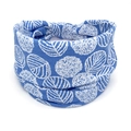 Blue bohemian wide headband with white leaf pattern and elastic cotton fabric - 10-Blue White Leaves