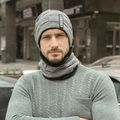 Men's winter knit beanie and scarf set in grey with warm fleece lining and logo detail - Gray
