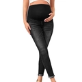 Verstellbare High-Waist-Umstandsjeans in gewaschenem Dunkelgrau mit stützendem Bauchband - S / Schwarz
