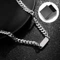 Silver stainless steel Cuban link chain with a blank rectangular plaque and gift box - Square Necklace - 37cm With Gift Box