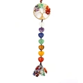 Detail showing colorful heart crystals and chakra tree of life car hanging ornament - Heart Style - Gold Round Frame