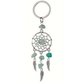 Detail of dreamcatcher keychain with green natural crystal stones and feather charms - Green Aventurine