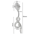 Silver snake-shaped belly button ring with sparkling zircon and detailed dimensions - #15 Snake Dangle