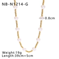 Detalle de collar de perlas y cuentas doradas con perlas de 0,8cm y medidas técnicas - Oro de 18K / Collar de Perlas Doradas (NB-N1214-G)