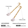 Long stainless steel tassel earrings with round pearl charms shown on white background - Gold Tassel Pearl Style (JDE2409060)
