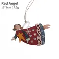 Angelo di Natale in legno dipinto a mano in rosso e blu navy con motivi a fiocchi - Angelo volante rosso / 13*9cm