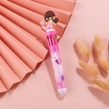 Pink ten-color ballpoint pen with cartoon mermaid figure and shell pattern illustrations - Mermaid-Pink