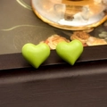Minimalist heart-shaped stud earrings in vibrant lime green enamel finish - 52# Green Heart Studs