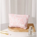 Kosmetiktasche mit rosa-weißem Blumen-Jacquard, Relieftur und gewebtem Markenlabel - 3D-Jacquard-Stil / Rosa