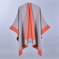 Grey knit shawl cape with orange trim, elegant spring poncho for women made of soft cashmere-like fabric - Orange and Gray Color Block