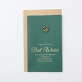 Green greeting card with gold lettering, metal squirrel charm, and kraft envelope - Squirrel