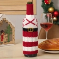 Christmas knitted wine bottle cover with red and white snowflake patterns and belt buckle - Letter X