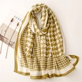 Classic houndstooth warm shawl in olive green and yellow with soft cotton feel - 180*88cm / Yellow & Green