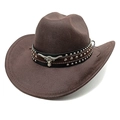 Detailansicht eines Western-Cowboyhuts mit silbernem Stierkopf und Lederband - M (56-58cm) / Gestreiftes Kaffee