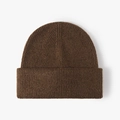 Gorro de invierno de punto acanalado marrón oscuro para mujer con doble dobladillo - café