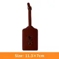 Brown PU leather luggage tag with world map embossing and silver buckle 11.3x7cm - Luggage Tag / Brown