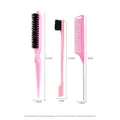 Three-piece hair styling brush set with precise dimensions for teasing and edge control - Pink