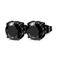 Unisex black round-cut zircon stud earrings with four-prong setting in black finish - Round Black / 6mm