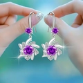 Elegant purple gemstone earrings in a silver windmill design with diamond accents - Purple Diamond Snowflake Earrings Led-76