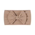 Soft brown nylon baby headband with a large knotted bow and high elasticity - Coffee