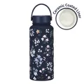 Navy blue 1L sports bottle with floral print and ceramic coating liner - Indigo Blue 8N Style