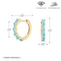 Detailed specs of S925 silver hoop earrings with square turquoise zircon stones - Gold/Turquoise Zirconia