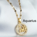 Collier zodiaque Verseau doré avec zircons micro-pave et pendentif avec relief - Verseau