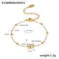 18k gold plated stainless steel butterfly bracelet with natural shell and zircons - Gold Butterfly