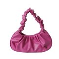 Stylish fuchsia ruched cloud bag with matching pleated handle in soft PU leather - Rose Red