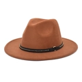 Brown wool fedora hat with a black studded leather band for women on a white background - M (56-58cm) / Khaki