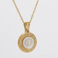 Collier en acier titane doré avec pendentif en nacre, lettre D et cristaux brillants - Lettre D Or