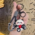 Süßer Panda-Schlüsselanhänger mit rotem Herz-Apfel und schwarzem Silikon-Armbandanhänger - Galvanisiert Hält Apfel