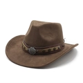 Chapeau de cowboy kaki classique avec bandeau en cuir clouté et boucle argentée vintage - M (56-59cm) / Marron