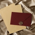 Vintage burgundy envelope set with gold wax seal and dried flowers on silk fabric - 3 Deep Red Envelopes + 10 Kraft Papers + 3 Wax Seals / Dark Red