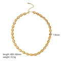 Golden shell element stainless steel choker necklace with polished metal finish on white - Shell Link Necklace(TN3274)