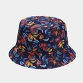 Dark blue reversible bucket hat featuring vibrant tropical floral and leaf prints - M (56-58cm) / 29# Navy Tropical Floral