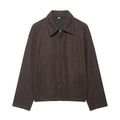 Minimalist dark brown wool lapel jacket for women featuring a front zipper and side pockets - S / Coffee