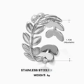 Polierter verstellbarer Olivenblatt-Ring aus silbernem Edelstahl mit 4g Gewicht - Silberblatt-Stil / Silber