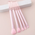 Détail de l'ensemble de 5 mini pinceaux de maquillage avec manche pailleté et poils roses - Lot de 5 - Manche Cristal Rose Transparent / Rose