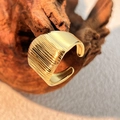 Wide vintage gold stainless steel ring with vertical striped texture and open design - Gold Textured Wide Open Ring