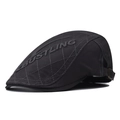 Detail view of black vintage flat cap with quilted texture and metal adjustment buckle - Adjustable / Dark Gray