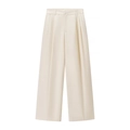 Hoch taillierte, cremeweiße Hose mit weitem Bein, Plissee-Details und fließendem Stoff - XS / Milchweiß