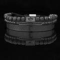 Men's black titanium steel bracelet set featuring crown charm and Roman numerals - Black Crown Square Tag with Black Zircon