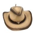 Light beige western cowboy straw hat with vintage gradient rim and bull skull ornament - Off-white Style 3 (Bull Skull)