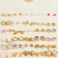 Mixed 30-pair earring set featuring gold studs, pearls, bows, and colorful crystals - Luxury Gold Combination (FX797)