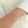 Dreiteiliges goldfarbenes Armband-Set mit weißen Perlen, Ringen und runden Pailletten - Einfaches Ring- und Pailletten-Set (dz-967)