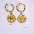 Polished 14K gold plated stainless steel hoop earrings with 16mm shell coin pendants - Shell 1