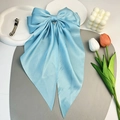 Elegant light blue satin oversized bow hair clip with long ribbons and metal spring clip - Sky Blue